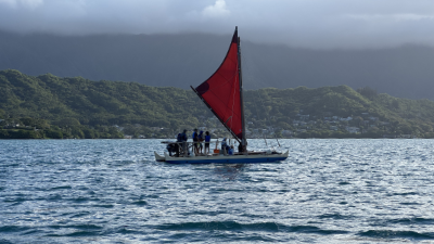 Hawaiian Sailing Canoe on Kaneohe Bay on windward Oahu.